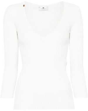 Elisabetta Franchi V-Neck Ribbed Top - White