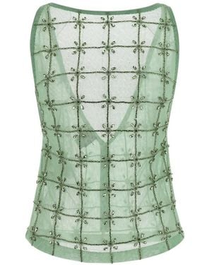 Pinko Quandong Rhinestone Embroidery Top - Green