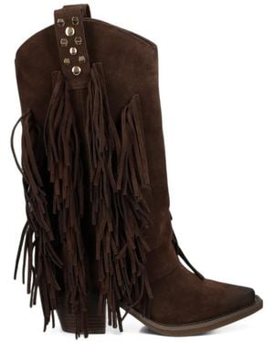 Alma En Pena. Fringed Stud-Embellished Boots - Brown
