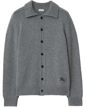 Burberry Elbow-Patch Equestrian Cardigan - Grey