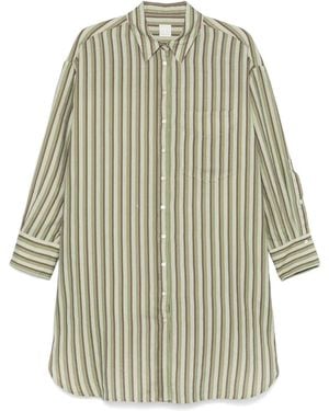 120% Lino ストライプ シャツドレス - グリーン