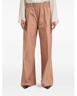 Semicouture Elasticated Pleated Palazzo Trousers - Natural