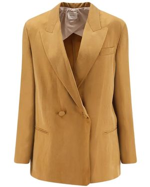 Alysi Double-Breasted Peak-Lapel Blazer - Natural