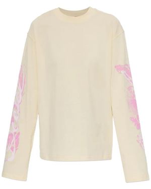 DIESEL Long-Sleeve T-Shirt With Graphic Prints And Crystals - White