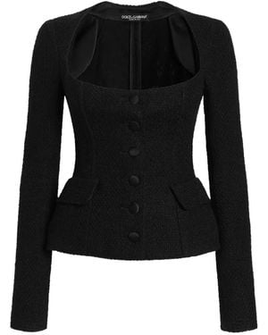 Dolce & Gabbana Sweetheart-Neck Tweed Jacket - Black