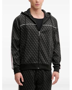 Guess Monogram-Pattern Striped Hoodie - Black