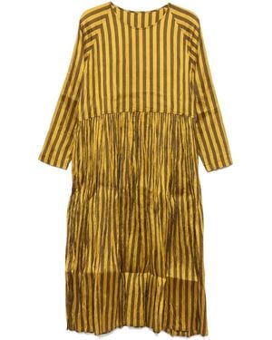 Christian Peau Striped Pleated Dress - Yellow