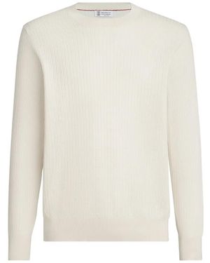 Brunello Cucinelli Cotton Textured Rib Lightweight Jumper - White