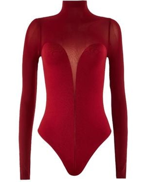 Wolford High-Neck Sheer-Panel Bodysuit - Red