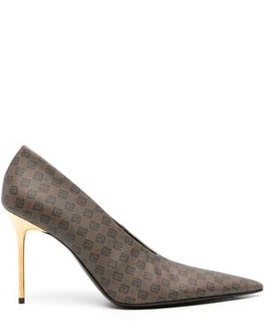 Balmain Monogram-Print Court Shoes - Grey