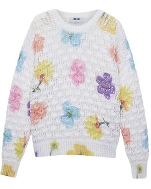 MSGM Trui Met Bloemenprint - Wit