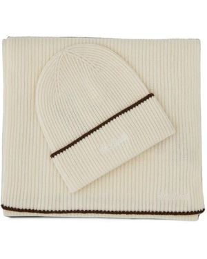 MC2 Saint Barth Ribbed-Knit Beanie Hat And Scarf Set - Natural