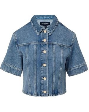 Veronica Beard Malcom Short-Sleeve Denim Jacket - Blue