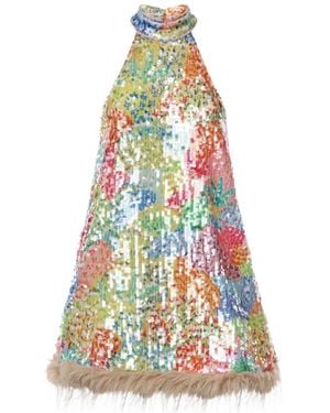 Celiab Solace Sequin-Embellished Faux-Fur-Trim Mini Dress - White