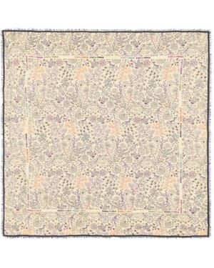 Bimba Y Lola Floral-Contours Shawl With Logo Frame - Natural