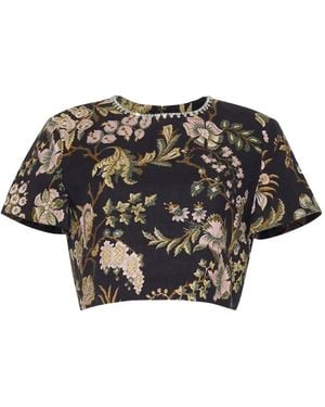 Cara Cara Hudson Embellished Floral-Print Crop Top - Black