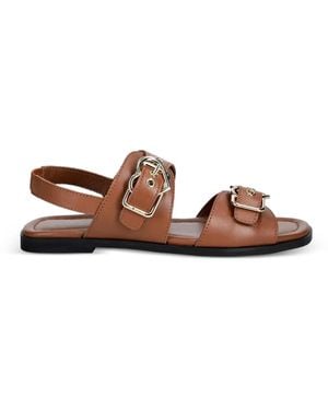 Love Moschino Heart-Buckle Leather Sandals - Brown