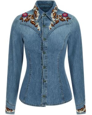 Roberto Cavalli Camisa vaquera bordada - Azul