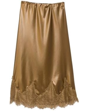 PHILIA LOFT Lace-Trim Satin Midi Skirt - Natural