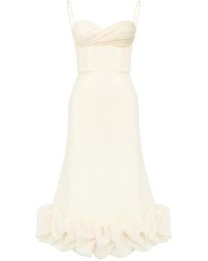 POST MERIDIEM Draped Bodice Flounced-Hem Midi Dress - White