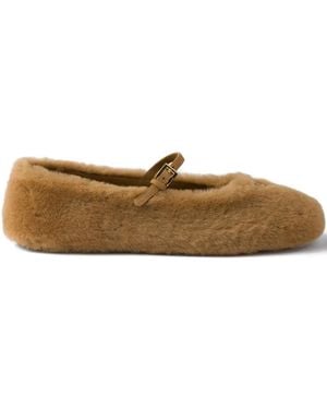 Prada Shearling Ballet Flats - Brown