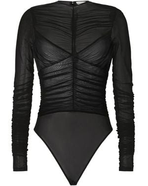 Genny Ruched Mesh Bodysuit - Black