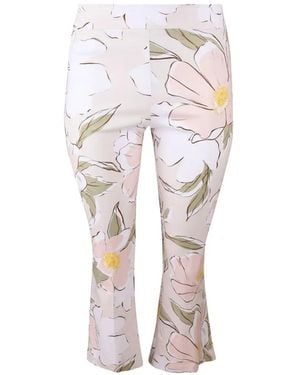 Avenue Montaigne Pantaloni Svasati Leo A Fiori - Bianco
