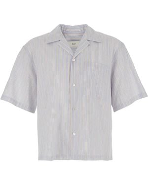 DUNST Striped Camp-Collar Shirt - Grey