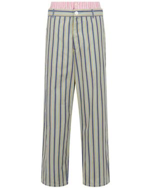 Marni Striped Poplin Trousers With Trompe-L'Œil Effect - Grey