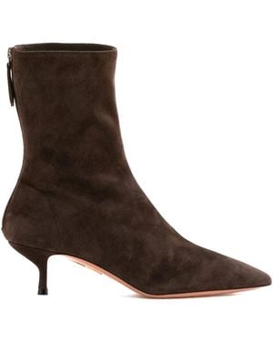 Aquazzura Suede Pointed-Toe Ankle Boots - Brown