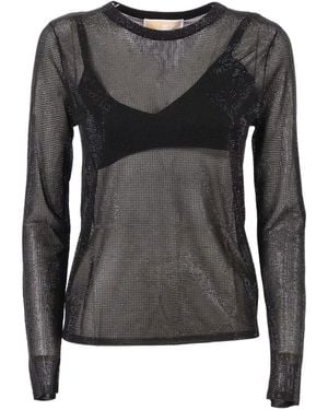 MICHAEL Michael Kors Embellished Mesh Long-Sleeve Top - Black