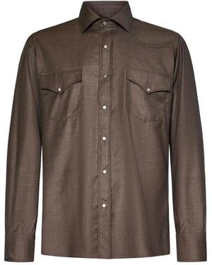 Franzese Collection Yoke Flap-Pocket Shirt - Brown