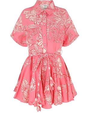 Hemant & Nandita Floral-Print Button-Up Shirt Mini Dress - Pink