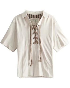 Ziggy Chen Lace-Up Short-Sleeve Shirt - White