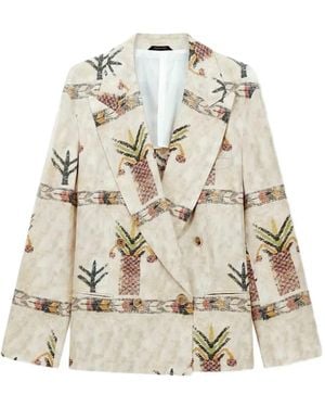 Giorgio Armani Blazer Boutonné À Imprimé Palmier - White