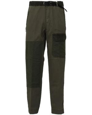 White Sand Patchwork Corduroy-Trim Pants - Green