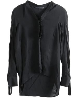 Yehuafan Cut-Out Long-Sleeve Blouse - Black