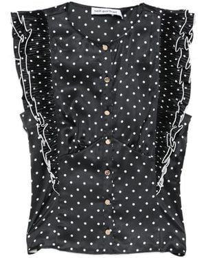 Self-Portrait Polka Dot Frill Top - Black