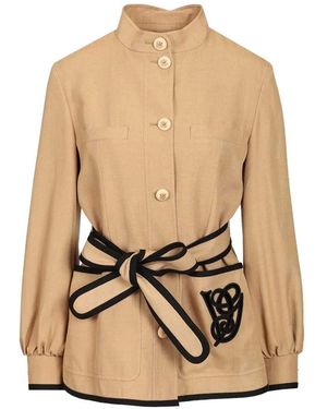 Valentino Garavani Belted Embroidered Jacket - Natural