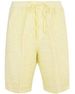 120% Lino Bermuda À Lien De Resserrage - Yellow
