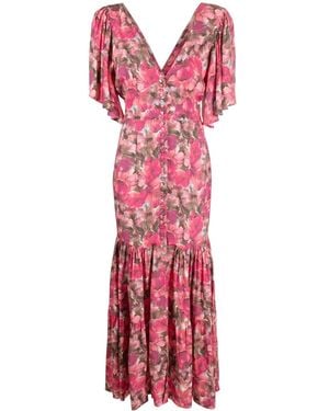 ROTATE BIRGER CHRISTENSEN Floral-Print V-Neck Dress - Red