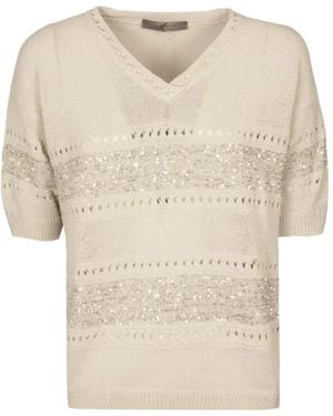 D.exterior Sequin V-Neck Jumper - Natural