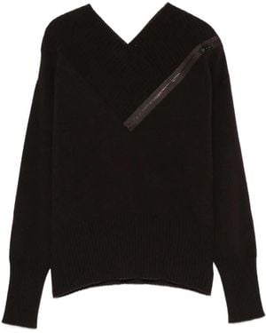 D.exterior Zip-Detail V-Neck Sweater - Black