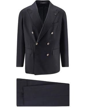 Tagliatore Pin-Detail Double-Breasted Suit - Blue