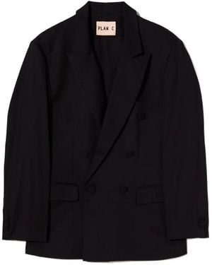 Plan C Peak-Lapel Double-Breasted Blazer - Black