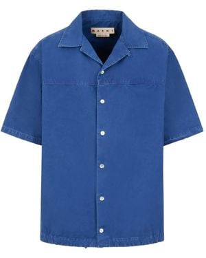 Marni Cotton Shirt With Drawstring Hem - Blue