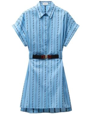 Versace Jacquard-Minikleid Aus Baumwolle Und Seide - Blau