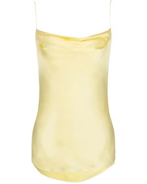 Balmain Silk Satin Top With Thin Straps - Yellow