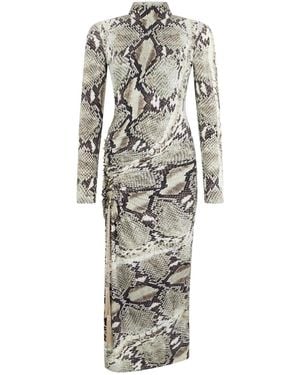 Roberto Cavalli Python-Print Ruched Midi Day Dress - White