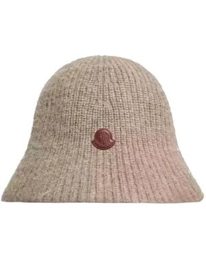Moncler Logo-patch Ribbed Hat - Natural